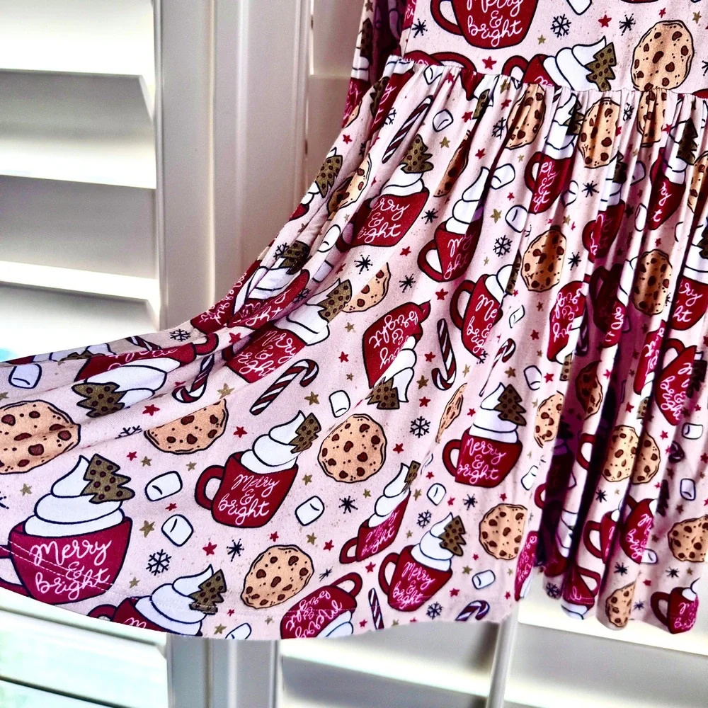 Monkeeroos Bamboo Merry & Bright Holiday Twirl Dress Festive Treat Print Size 2T